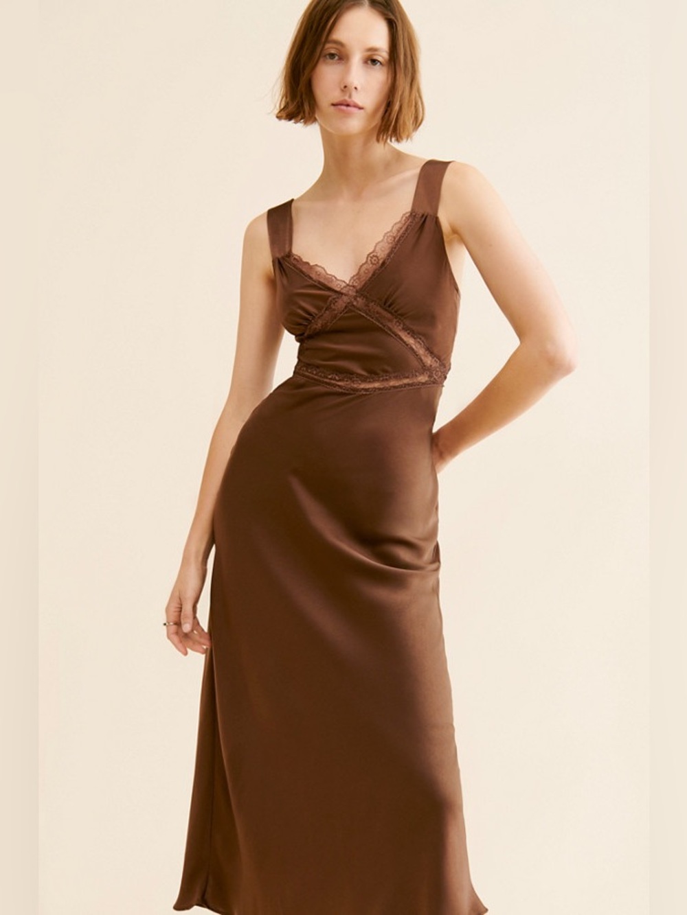 Bardot Emory Lace Slip Midi Dress Chocolate Brown